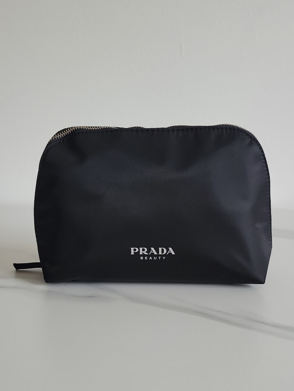 Prada Beauty Black Nylon Cosmetic Pouch with Silver Zip